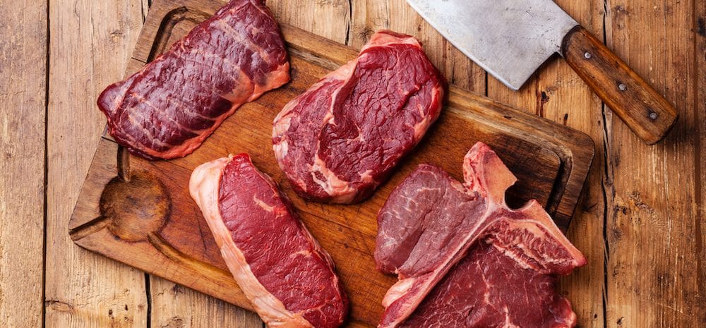 A range of beef steak cuts