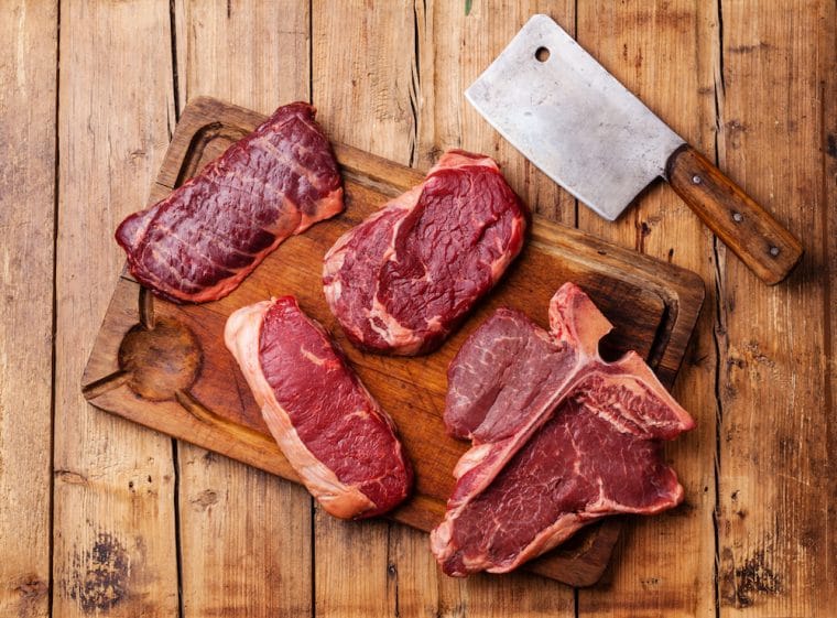 A range of beef steak cuts